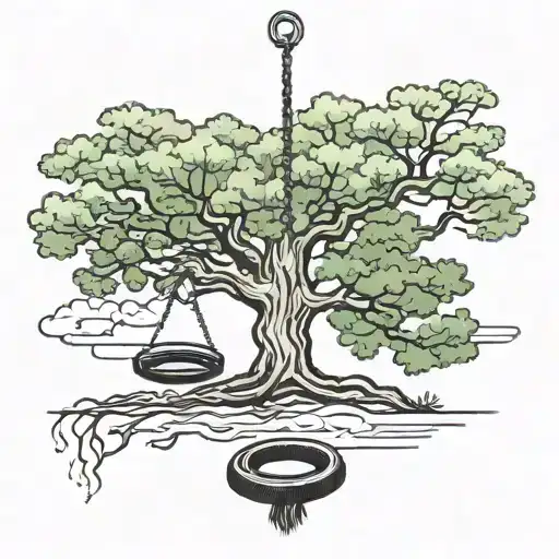 Oak Tree With Tire Swing Hanging