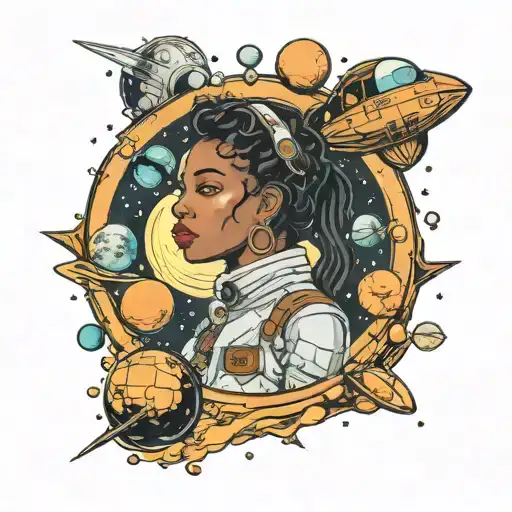 Apollo 13 And Black Woman And Solar System Planets