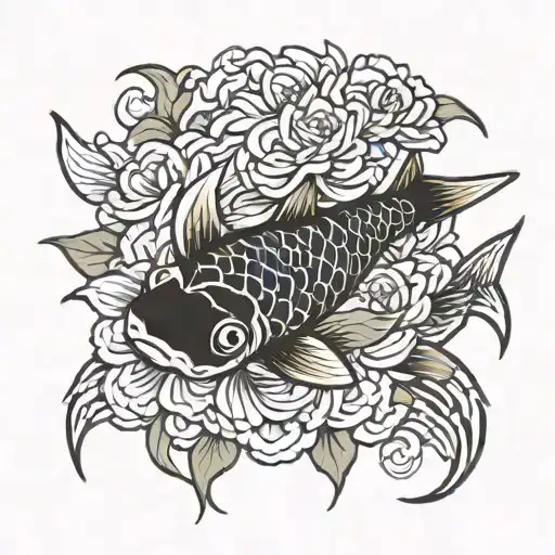 Koi Fish Aster Flower Intertwined