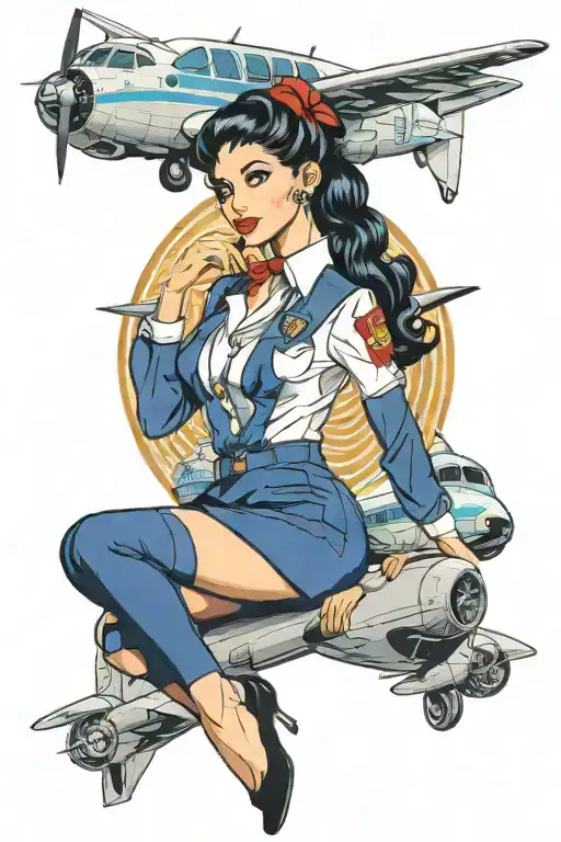 Flight Attendant Black Hair Blue Eyes Pinup