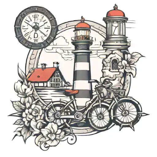 Cross With Lighthouse And Bike And Golf Clubs
