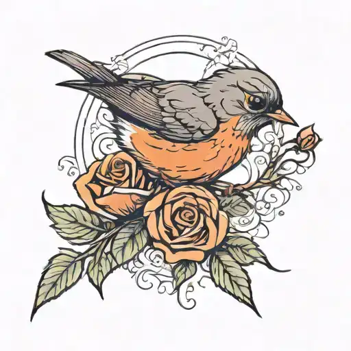 Robin Bird Holding A Rose In Its Mouth