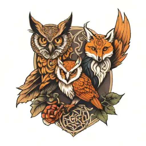 Celtic Owl And Fox Playing