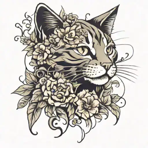 Cat And Flowers