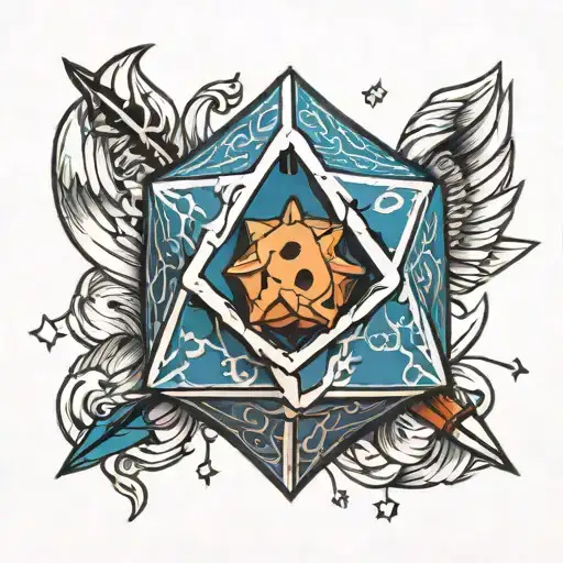 Blue D20 With Three Arrows Instead Of 20 Sided Dice