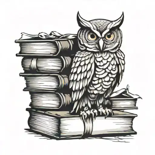 Owl On Top Of Books Stacked