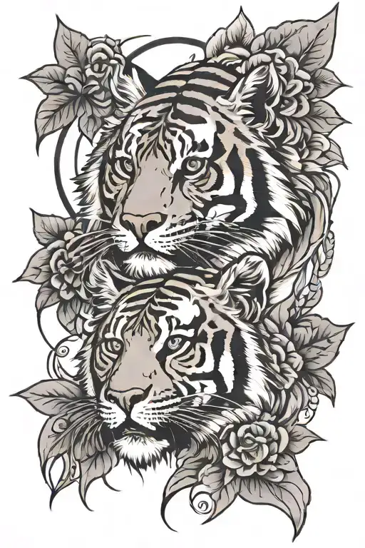 Traditional Tiger And Cheeta Outline