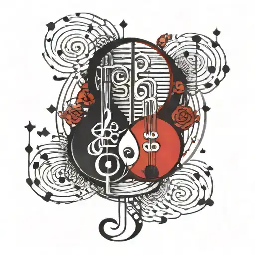 Ying And Iang White Part Beeing Musical Notes And Black Part Beeing A Human Shadow