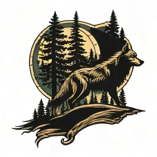 Pine Forest Landscape Wolf Howling Compass