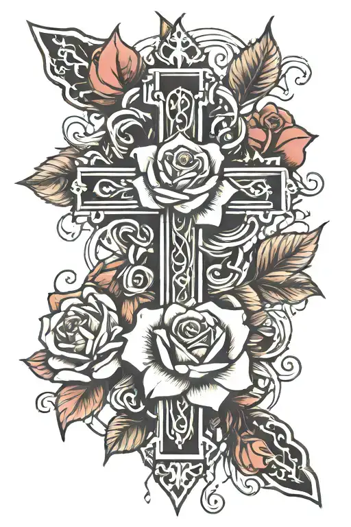 Cross With Rose Intertwined
