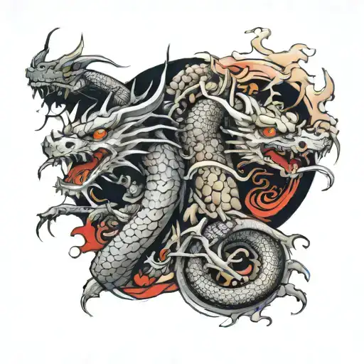 Dragon And Samurai In The Background