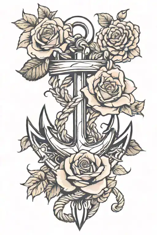 Anchor And Rose Intertwined