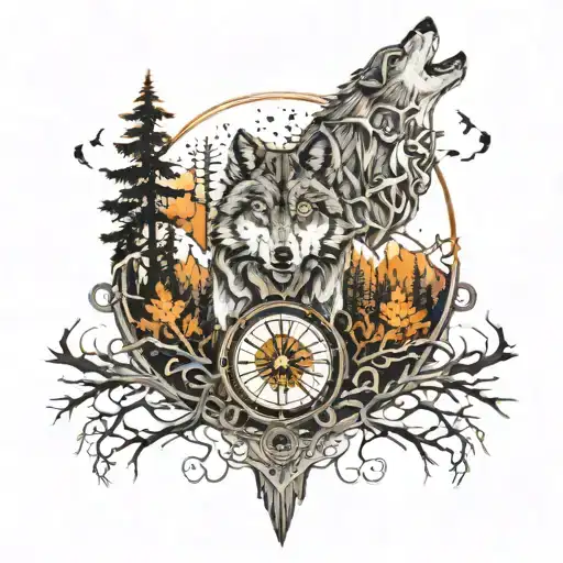 Dense Forest Roots Landscape Wolf Compass
