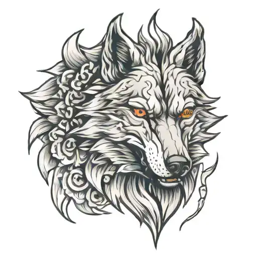 Gray Angry Wolf Head With 6 Heads Wrapped
