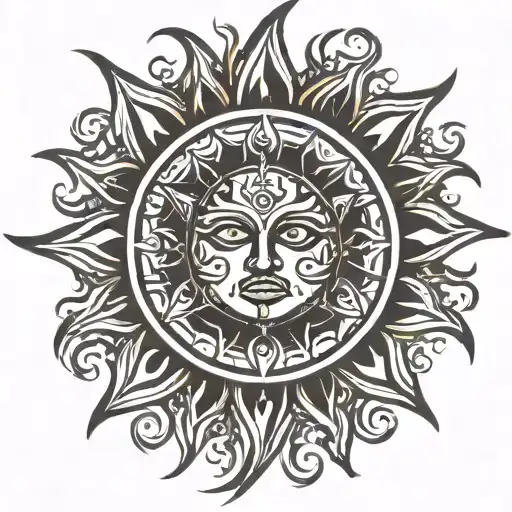 Tribal Divine Sun Whit Fiery Aura