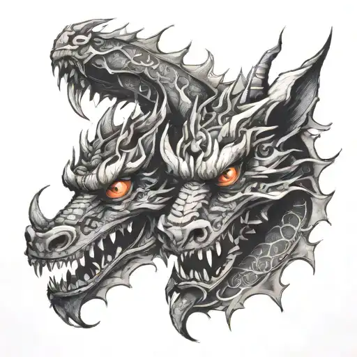 Bi-cursive Affectivity Dragon Two Head Bitten