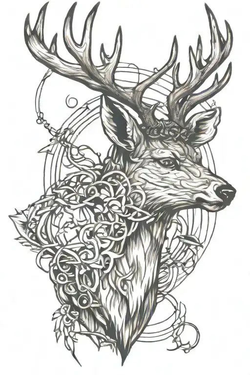 Deer Head Facing Straight Ahead With Fishing Wire In Antlers Intertwined