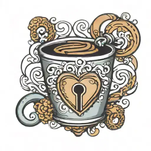 Coffee Cup And Heart Shaped Lock