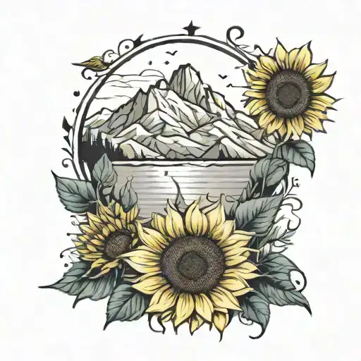 Sunflower Over Mountains With A Coastal Beach Scene