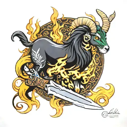 Sea Goat Irish Knife Flames