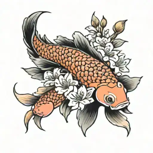 Koi Fish Cherry Blossom Flowers Surrounding
