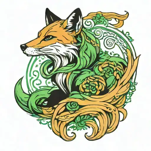 A Fox With Green Eyes And Long Hair Tattoo Holding