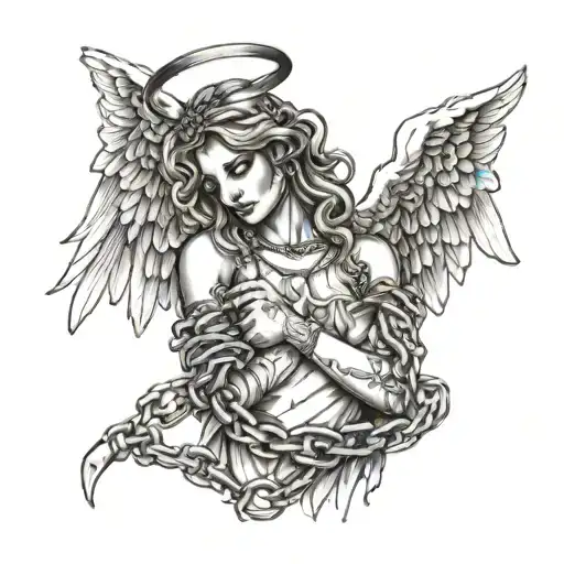 Angel With Chains Wrapped Realistic