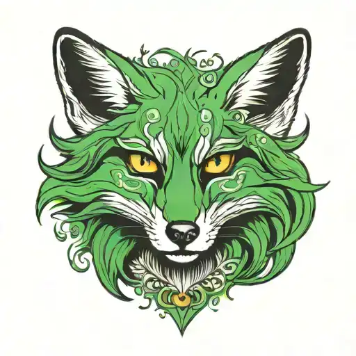 A Fox With Green Eyes And Long Hair Tattoo Holding Open