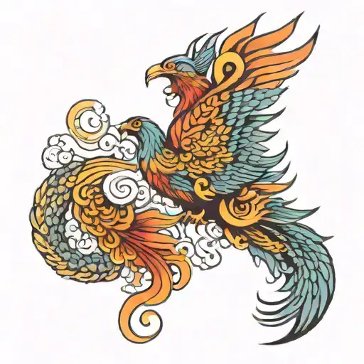 Traditional Japanese Phoenix Rising Sun