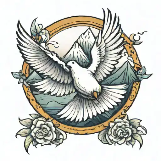 Dove Flying With Mountains