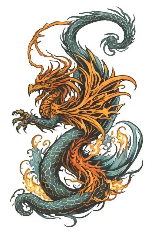 Phoenix And Dragon Breathing Fire