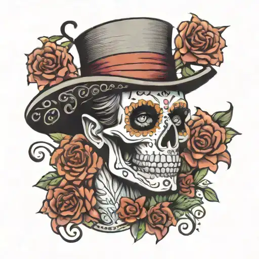 Day Of The Dead Man With Skull Face Paint And Top Hat