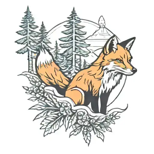 Fox And Pine Trees