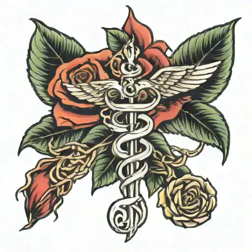 Rose With Medical Caduceus Intertwined
