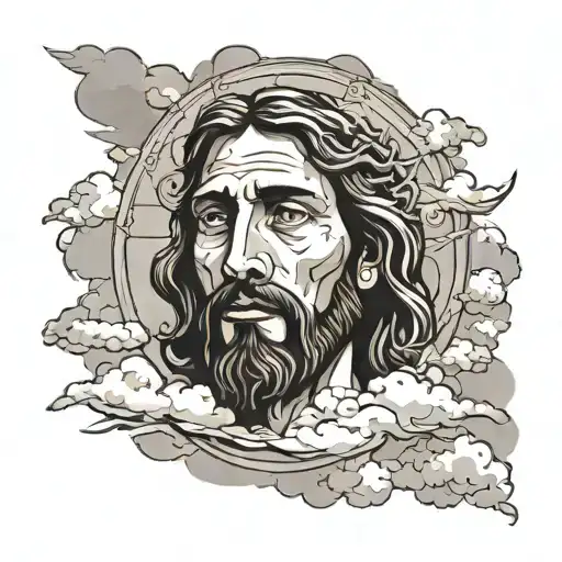 Face Of Jesus Surrounded By Clouds