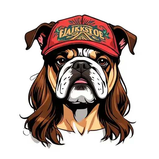 Female Human With Brown Hair With Bulldog Hat On His Head