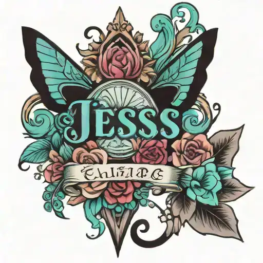 Name Jess Tattoo Black And Aqua