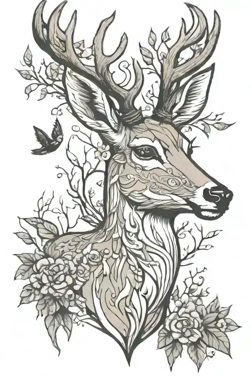 Deer And Cardinal Perched