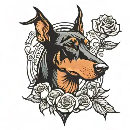 Doberman Holding A Rose