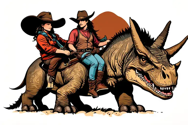 Cowboy Riding A Girl Triceratops