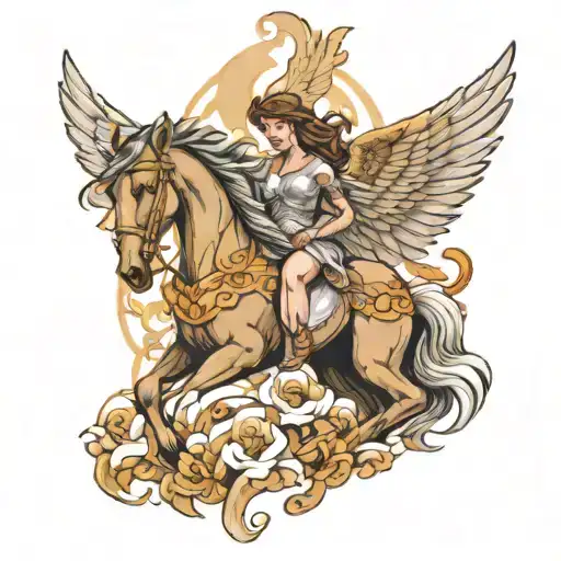 Horse With Female Angel And Wings