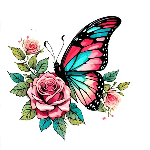 Butterfly With Roses For A Cover Up