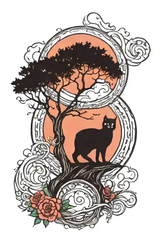 Cat Moon And Tree Gothic Inspired
