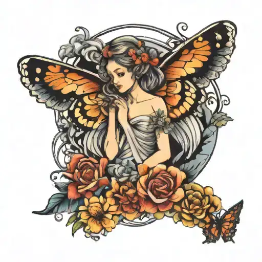 Flower And Butterfly Angel Wings
