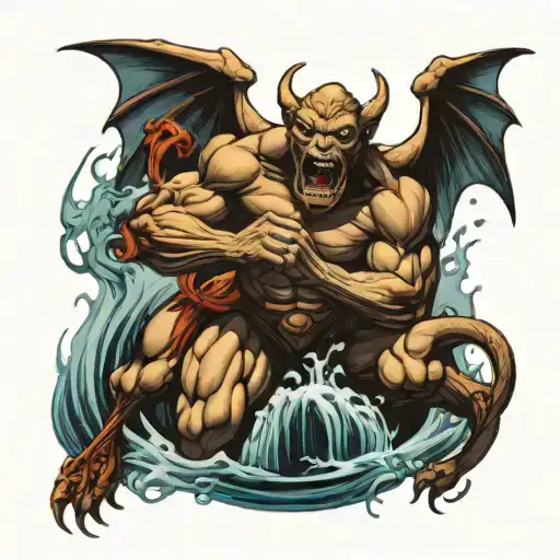 Gargoyle Fighting Water God