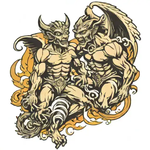 Gargoyle Fighting Water God Hermes