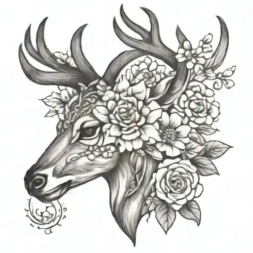 Deer Head With Flowers