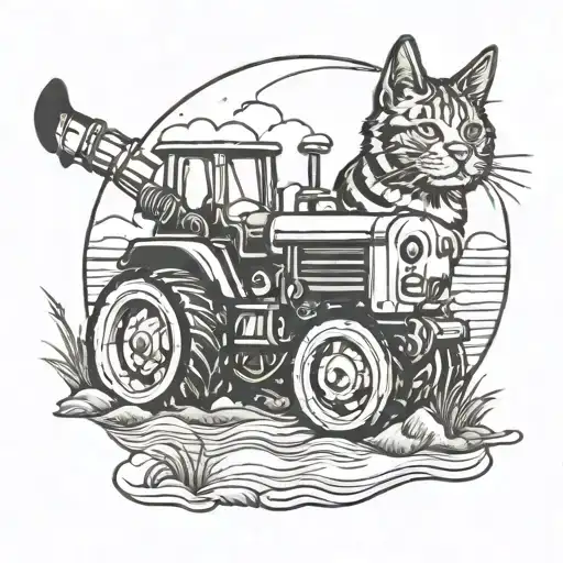 Cat Tractor By A Lake