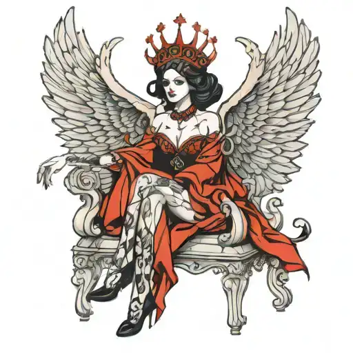 Lady With Phenoix Wing Red And Sat On A Throne