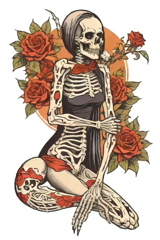Half Skeleton Woman Full Body